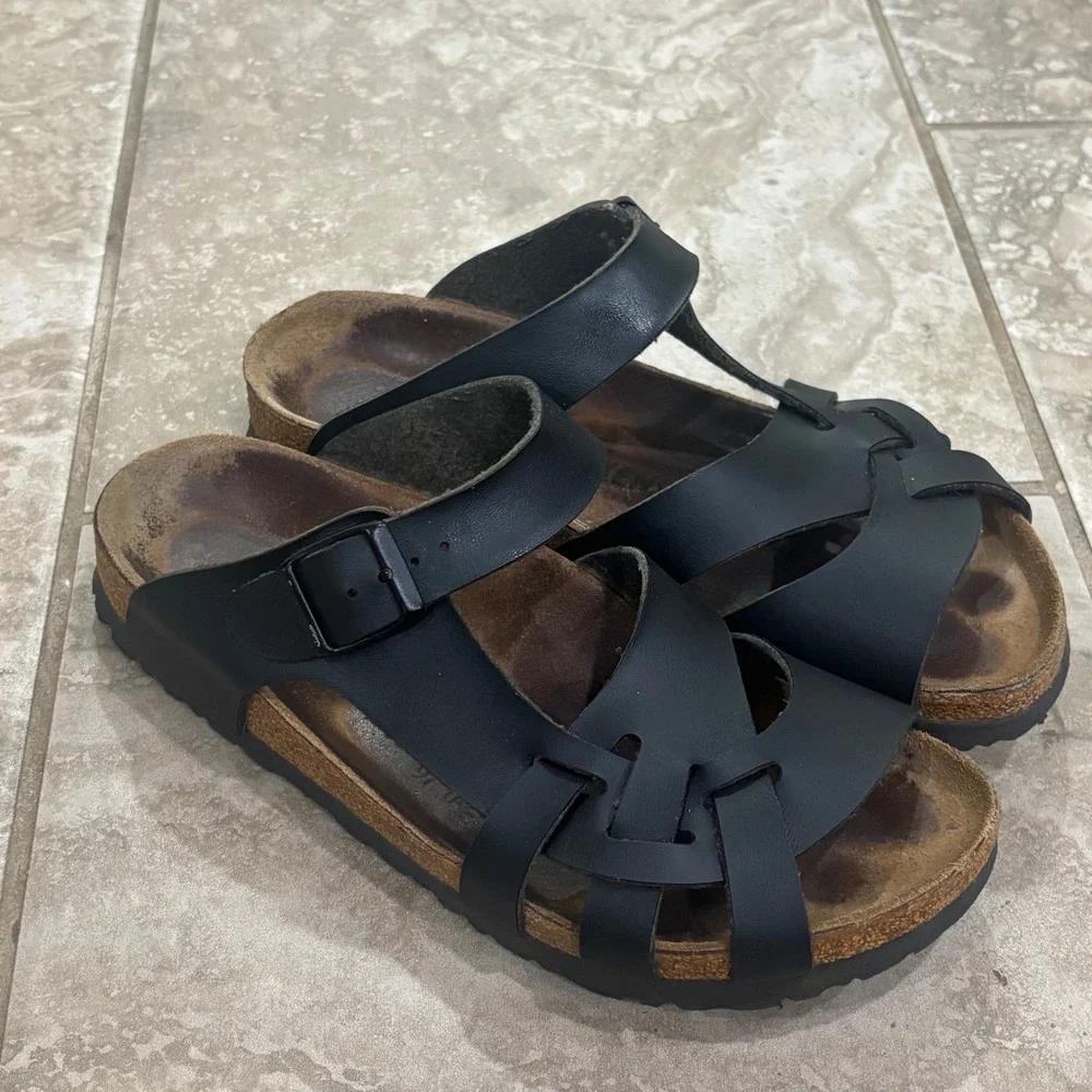 Birkenstock Salina Black Birko-Flor Multi Strap Buckle Slide Sandals Womens Sz 7